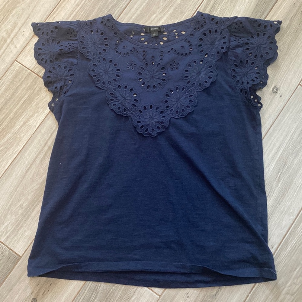 J. Crew Eyelet Ruffle Sleeve Top